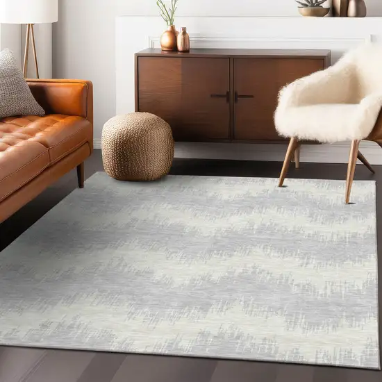 Silver And Gray Chevron Washable Indoor Outdoor Area Rug Photo 9