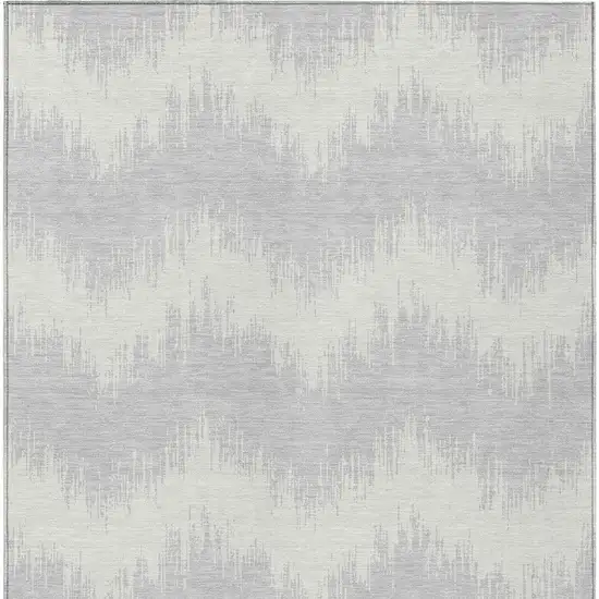 Silver And Gray Chevron Washable Indoor Outdoor Area Rug Photo 7