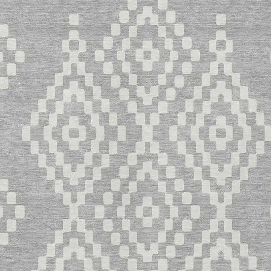 Silver And Ivory Geometric Washable Indoor Outdoor Area Rug Photo 6