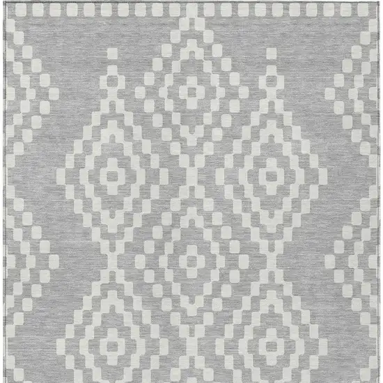 Silver And Ivory Geometric Washable Indoor Outdoor Area Rug Photo 7