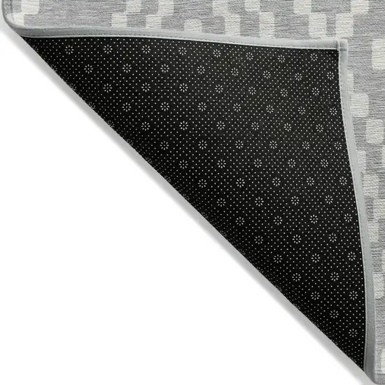 Silver And Ivory Geometric Washable Indoor Outdoor Area Rug Photo 4