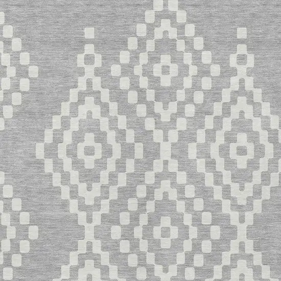 Silver And Ivory Geometric Washable Indoor Outdoor Area Rug Photo 6