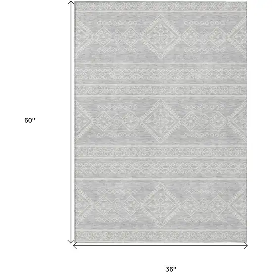 Silver And Ivory Southwestern Washable Indoor Outdoor Area Rug Photo 3