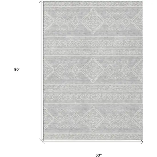 Silver And Ivory Southwestern Washable Indoor Outdoor Area Rug Photo 3