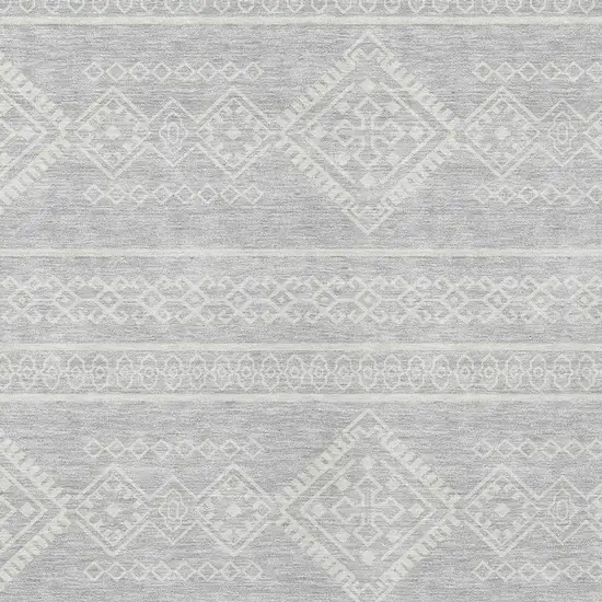 Silver And Ivory Southwestern Washable Indoor Outdoor Area Rug Photo 6