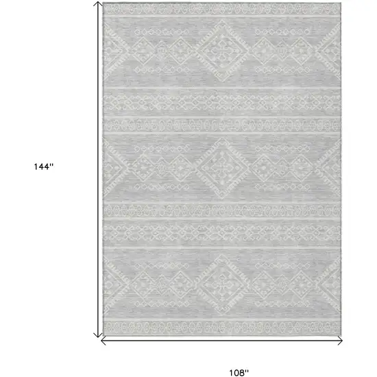 Silver And Ivory Southwestern Washable Indoor Outdoor Area Rug Photo 3