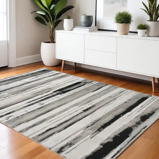 Black and Silver Abstract Non Skid Area Rug Photo 1