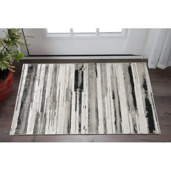 Silver Gray And Black Abstract Stain Resistant Area Rug Photo 1
