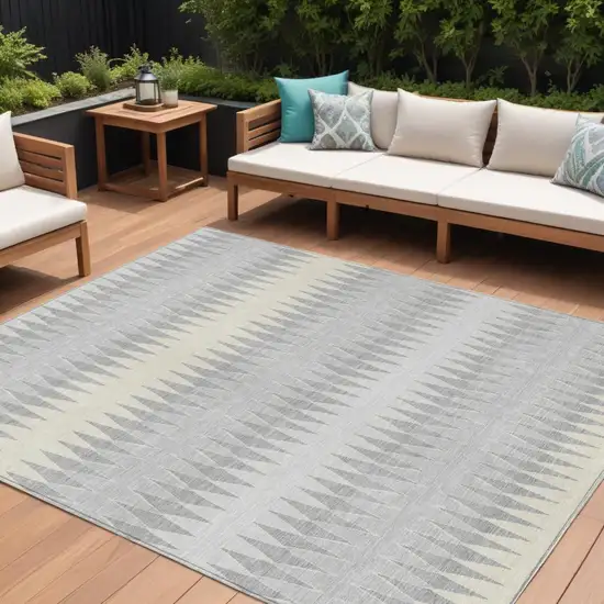 Silver Gray And Ivory Striped Washable Indoor Outdoor Area Rug Photo 1
