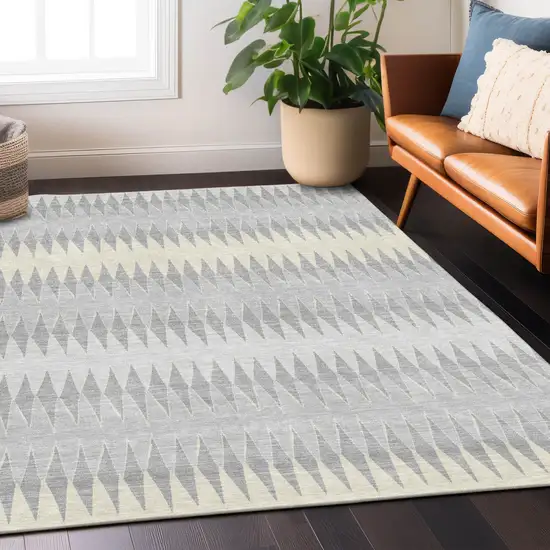 Silver Gray And Ivory Striped Washable Indoor Outdoor Area Rug Photo 9