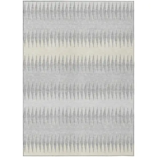 Silver Gray And Ivory Striped Washable Indoor Outdoor Area Rug Photo 2