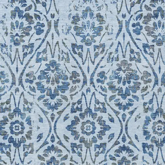Sky Blue And Dark Blue Floral Washable Indoor Outdoor Area Rug Photo 6
