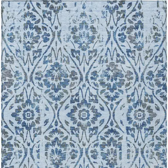Sky Blue And Dark Blue Floral Washable Indoor Outdoor Area Rug Photo 7