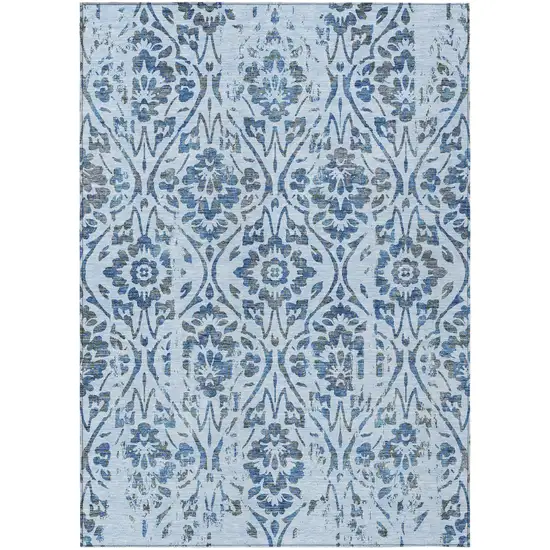 Sky Blue And Dark Blue Floral Washable Indoor Outdoor Area Rug Photo 2