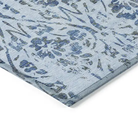Sky Blue And Dark Blue Floral Washable Indoor Outdoor Area Rug Photo 5