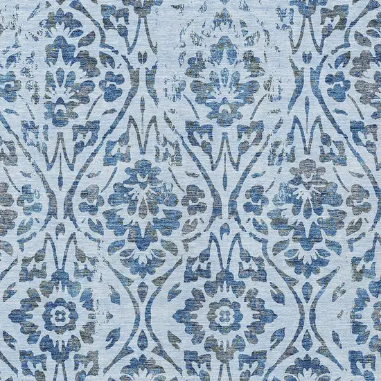 Sky Blue And Dark Blue Floral Washable Indoor Outdoor Area Rug Photo 6