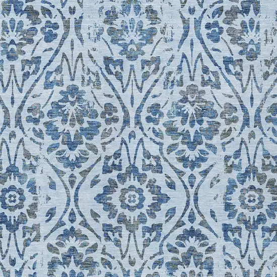 Sky Blue And Dark Blue Floral Washable Indoor Outdoor Area Rug Photo 6