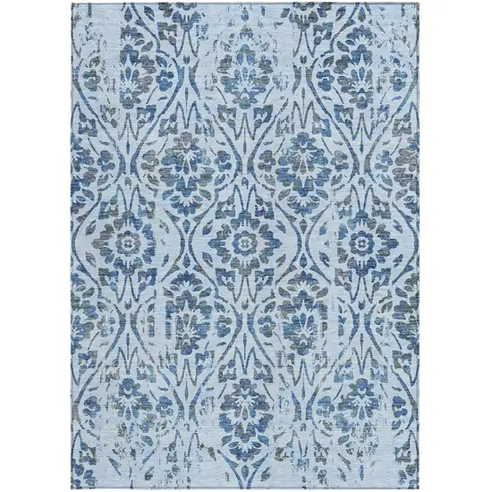 Sky Blue And Dark Blue Floral Washable Indoor Outdoor Area Rug Photo 6