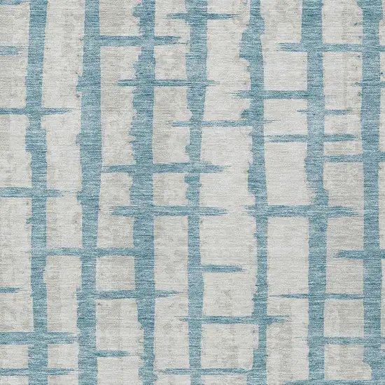 Sky Blue And Gray Striped Washable Indoor Outdoor Area Rug Photo 6