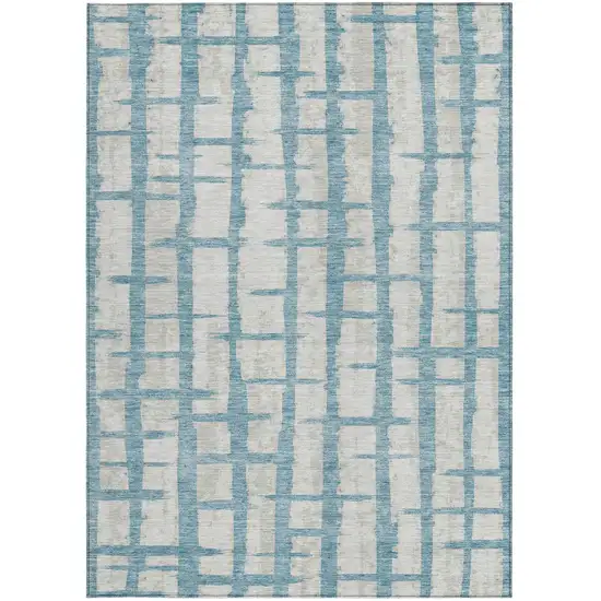Sky Blue And Gray Striped Washable Indoor Outdoor Area Rug Photo 7