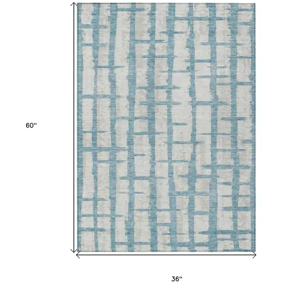 Sky Blue And Gray Striped Washable Indoor Outdoor Area Rug Photo 3