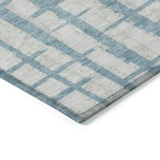 Sky Blue And Gray Striped Washable Indoor Outdoor Area Rug Photo 5