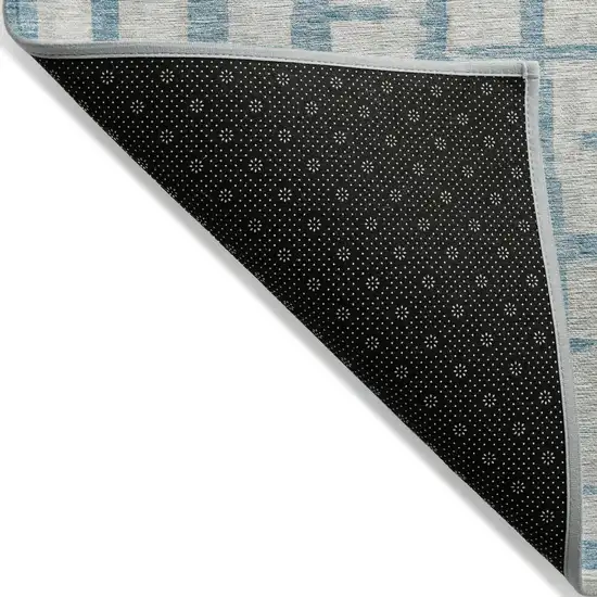 Sky Blue And Gray Striped Washable Indoor Outdoor Area Rug Photo 4