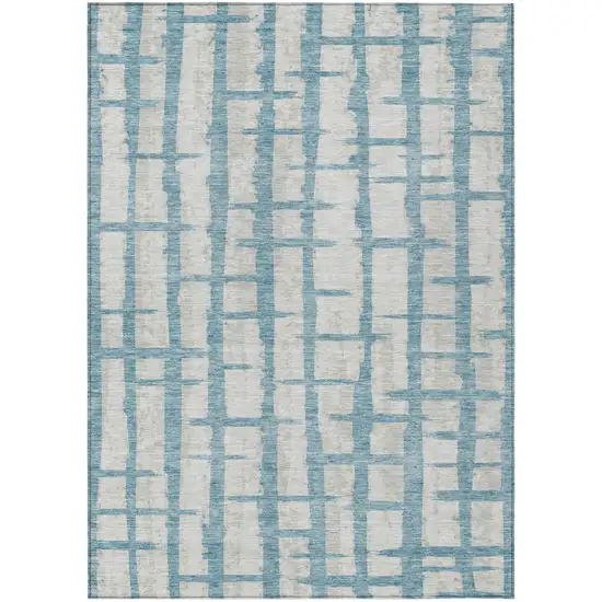 Sky Blue And Gray Striped Washable Indoor Outdoor Area Rug Photo 2