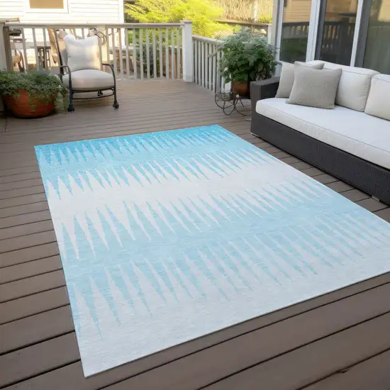 Sky Blue And Gray Striped Washable Indoor Outdoor Area Rug Photo 7