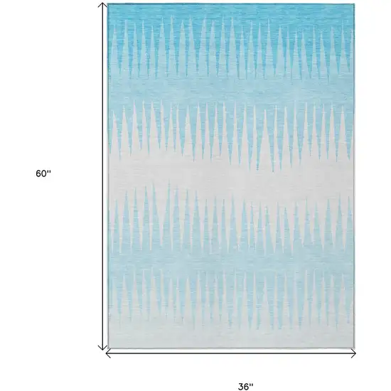 Sky Blue And Gray Striped Washable Indoor Outdoor Area Rug Photo 3