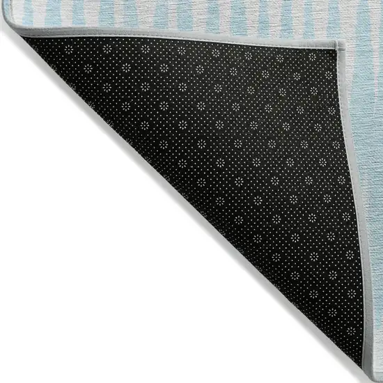 Sky Blue And Gray Striped Washable Indoor Outdoor Area Rug Photo 4