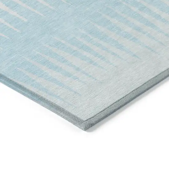 Sky Blue And Gray Striped Washable Indoor Outdoor Area Rug Photo 5