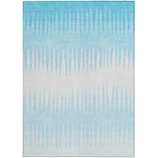 Sky Blue And Gray Striped Washable Indoor Outdoor Area Rug Photo 6