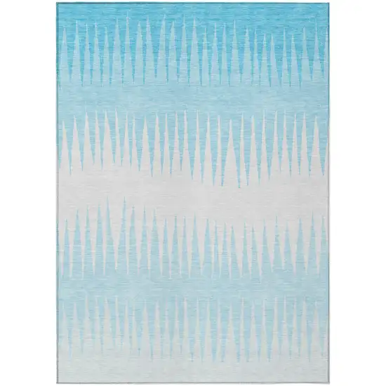 Sky Blue And Gray Striped Washable Indoor Outdoor Area Rug Photo 2