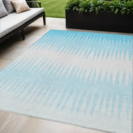 Sky Blue And Gray Striped Washable Indoor Outdoor Area Rug Photo 1