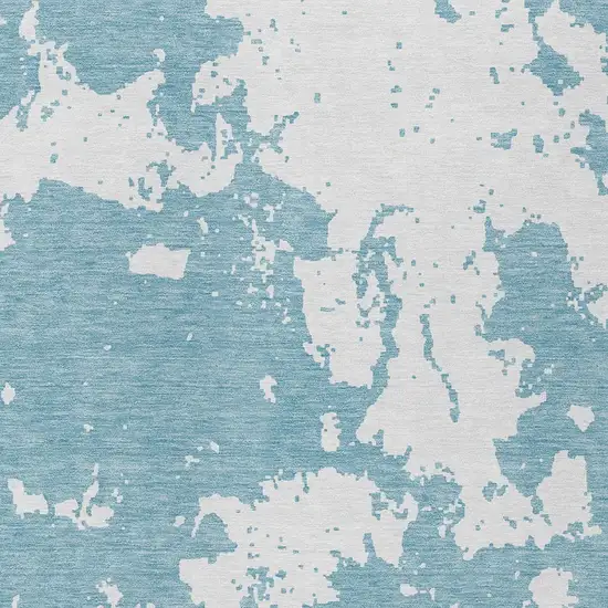 Sky Blue And Ivory Abstract Washable Indoor Outdoor Area Rug Photo 6