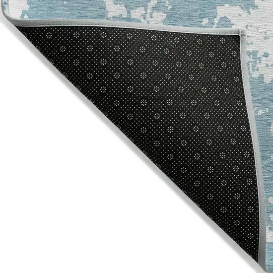 Sky Blue And Ivory Abstract Washable Indoor Outdoor Area Rug Photo 4