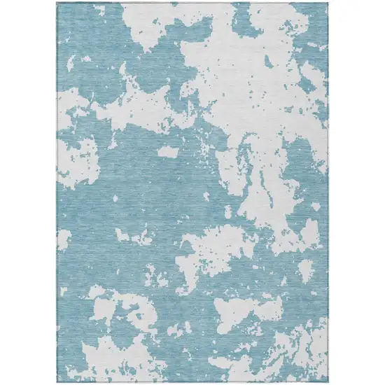 Sky Blue And Ivory Abstract Washable Indoor Outdoor Area Rug Photo 2