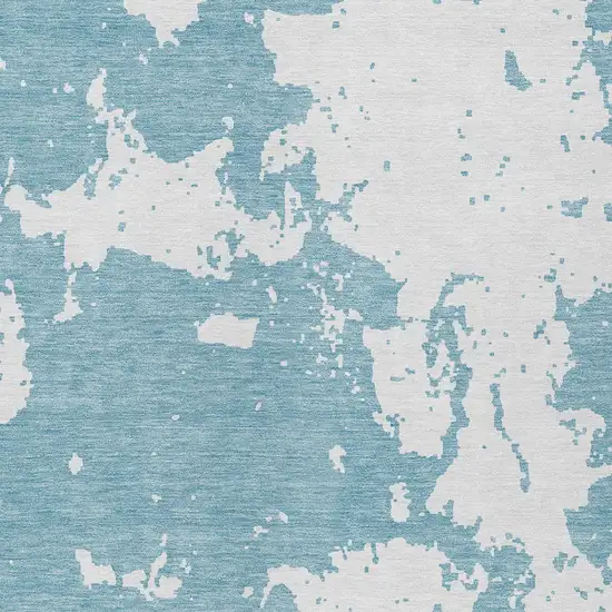 Sky Blue And Ivory Abstract Washable Indoor Outdoor Area Rug Photo 6
