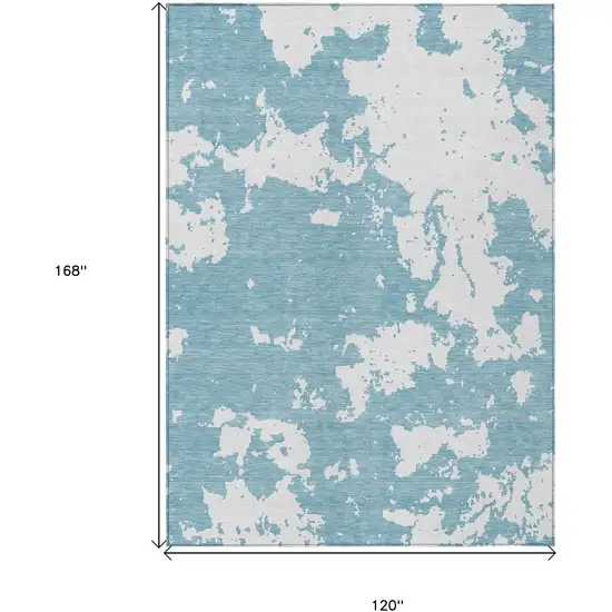 Sky Blue And Ivory Abstract Washable Indoor Outdoor Area Rug Photo 3