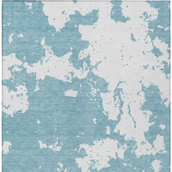 Sky Blue And Ivory Abstract Washable Indoor Outdoor Area Rug Photo 7