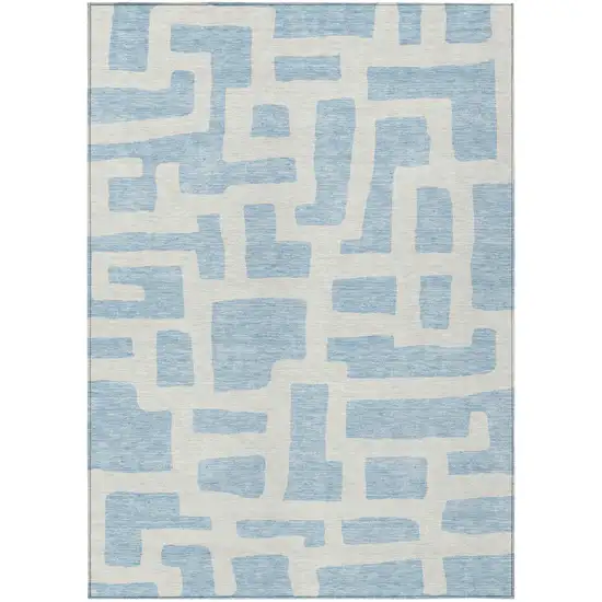 Sky Blue And Ivory Abstract Washable Indoor Outdoor Area Rug Photo 2