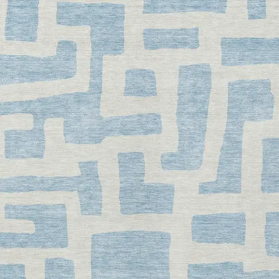 Sky Blue And Ivory Abstract Washable Indoor Outdoor Area Rug Photo 6