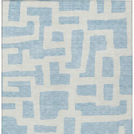 Sky Blue And Ivory Abstract Washable Indoor Outdoor Area Rug Photo 7