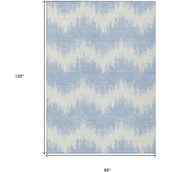 Sky Blue And Ivory Chevron Washable Indoor Outdoor Area Rug Photo 3