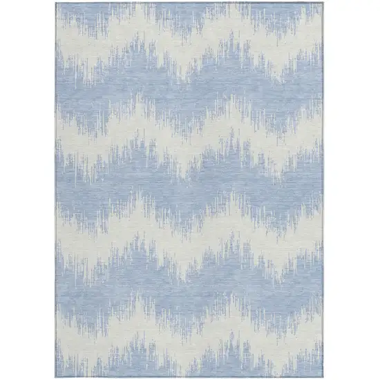Sky Blue And Ivory Chevron Washable Indoor Outdoor Area Rug Photo 5