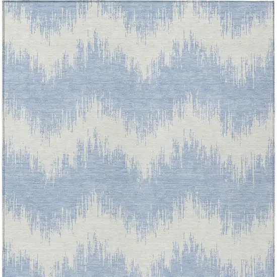 Sky Blue And Ivory Chevron Washable Indoor Outdoor Area Rug Photo 6