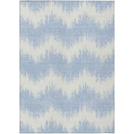 Sky Blue And Ivory Chevron Washable Indoor Outdoor Area Rug Photo 2
