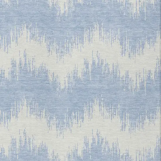 Sky Blue And Ivory Chevron Washable Indoor Outdoor Area Rug Photo 5