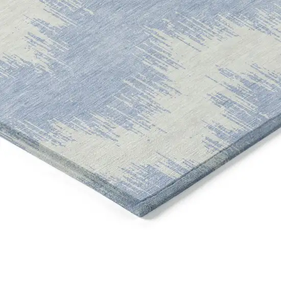 Sky Blue And Ivory Chevron Washable Indoor Outdoor Area Rug Photo 4
